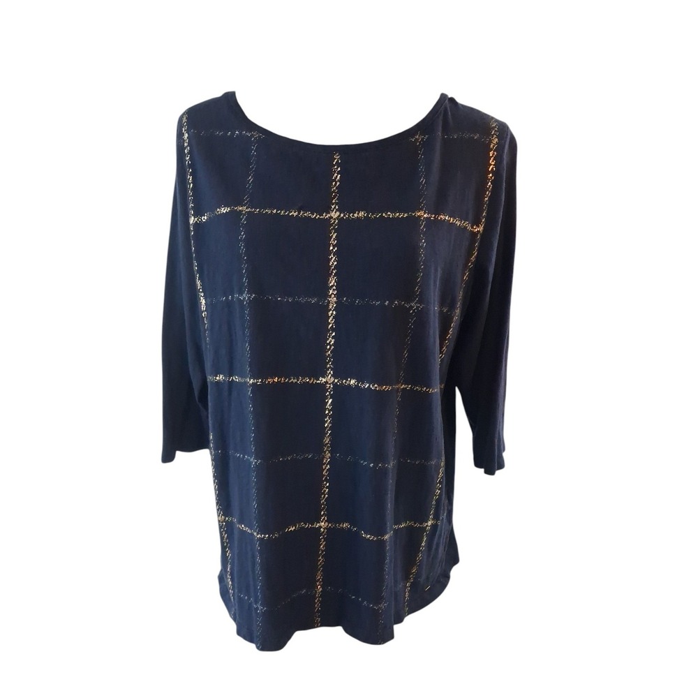 Tommy Hilfiger Navy Blue with Gold and Silver Metallic Stripes Womens Size XL